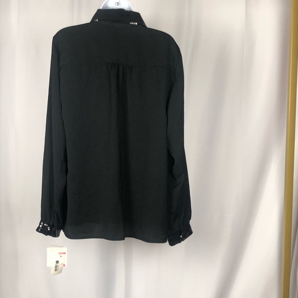NWT Liz Claiborne Black Buffon Up Top with Sequins - Picture 2 of 4